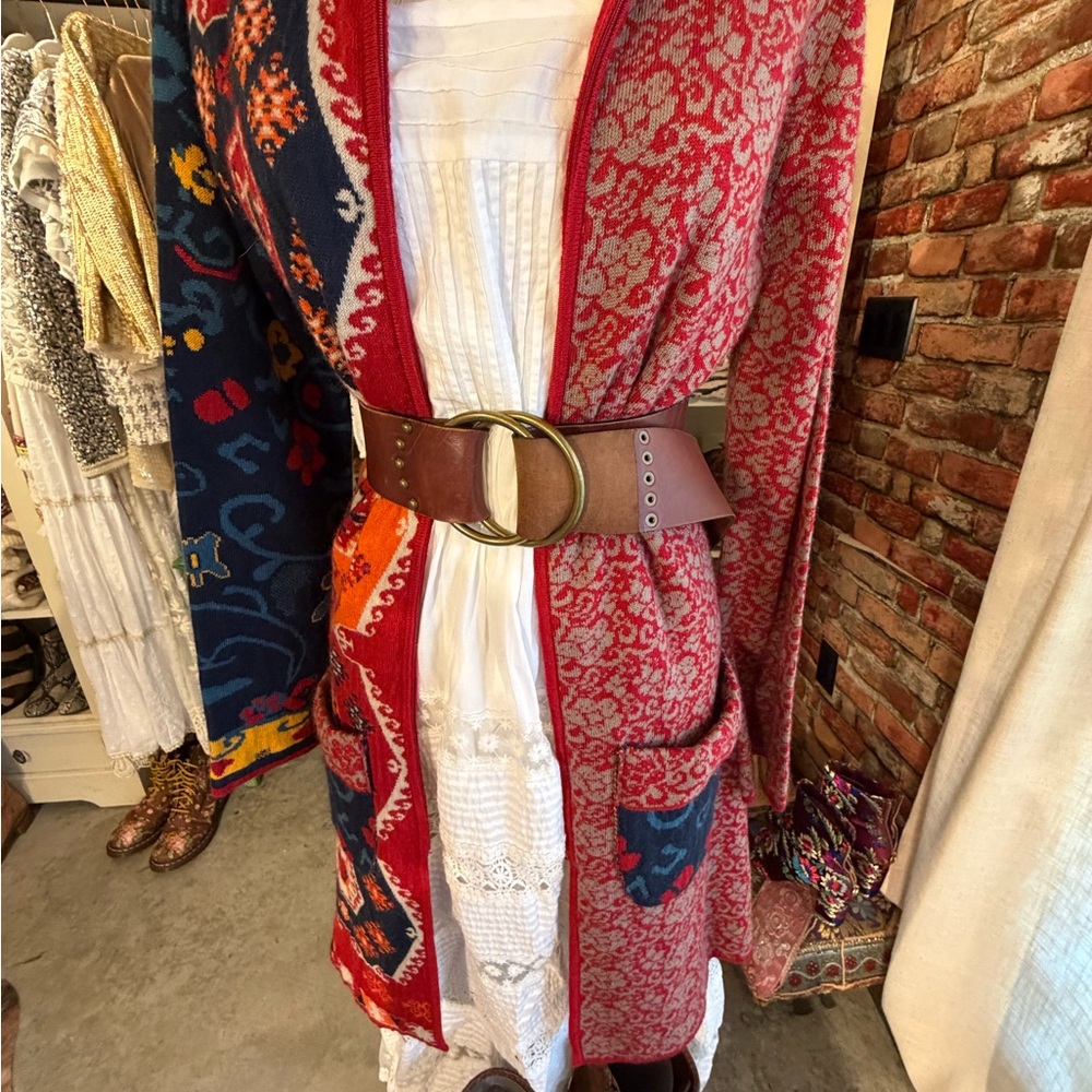 paparazzi Red and Navy Patchwork Knit Cardigan - Picture 2 of 12
